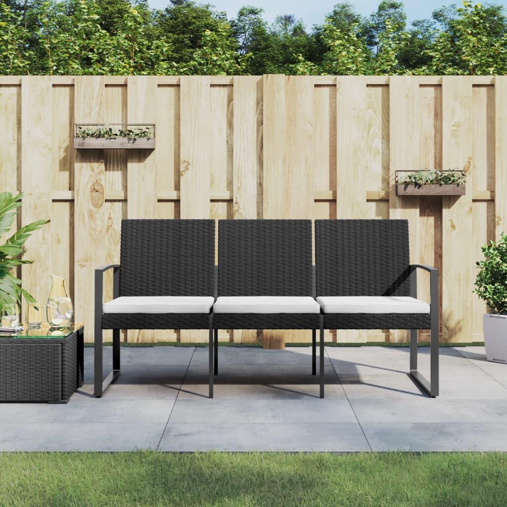 3-Seater Patio Bench with Cushions Black PP Rattan at Set Shop and Smile