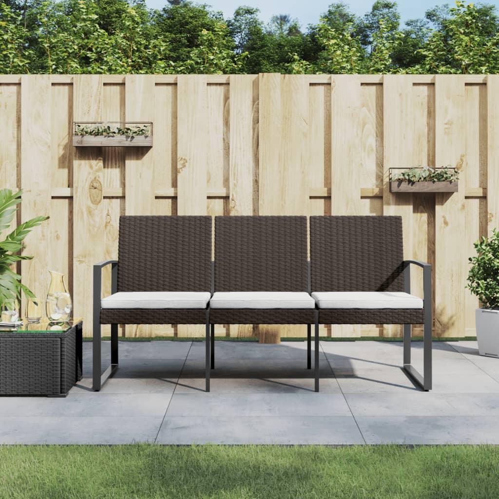 3-Seater Patio Bench with Cushions Brown PP Rattan at Set Shop and Smile