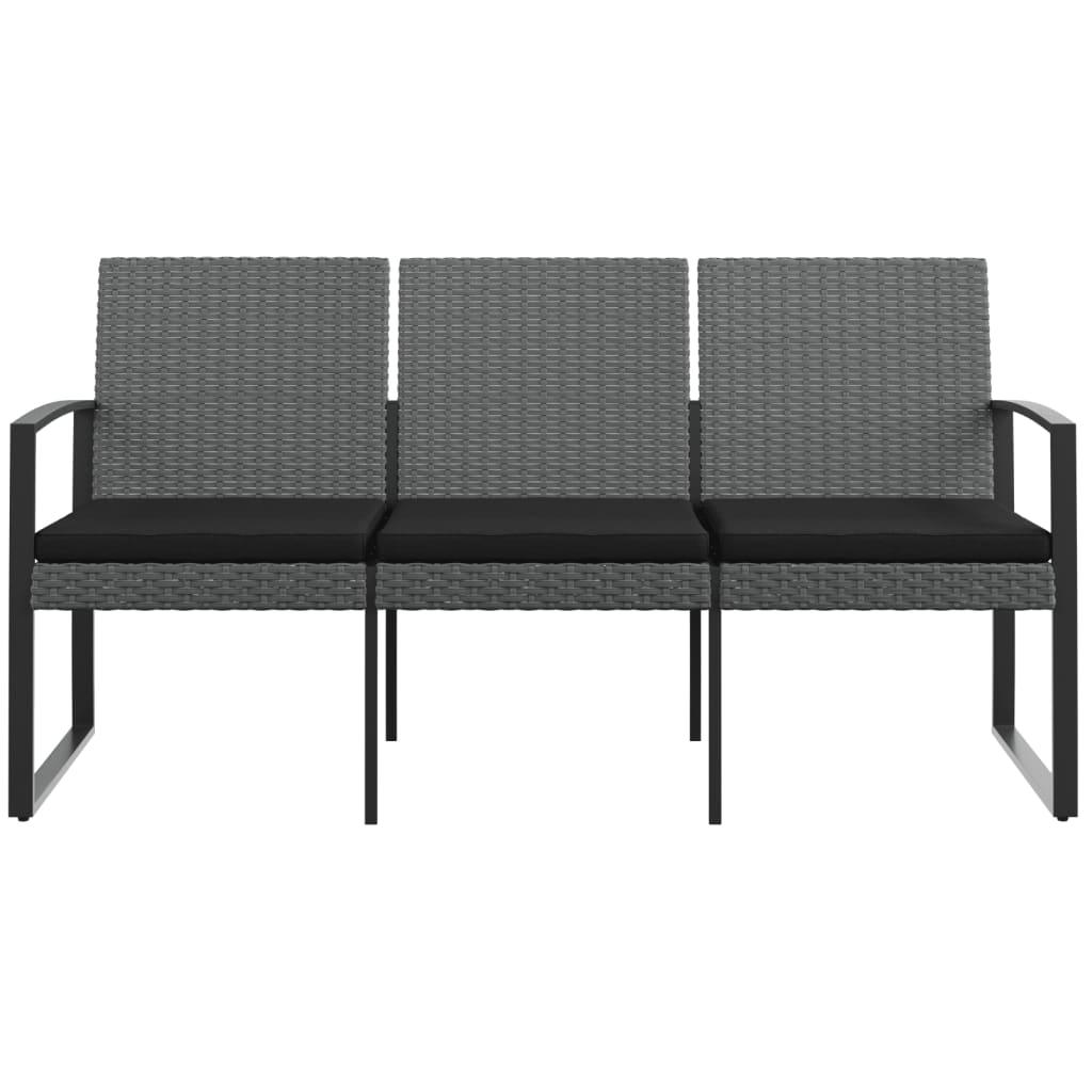 3-Seater Patio Bench with Cushions Dark Gray PP Rattan at Set Shop and Smile