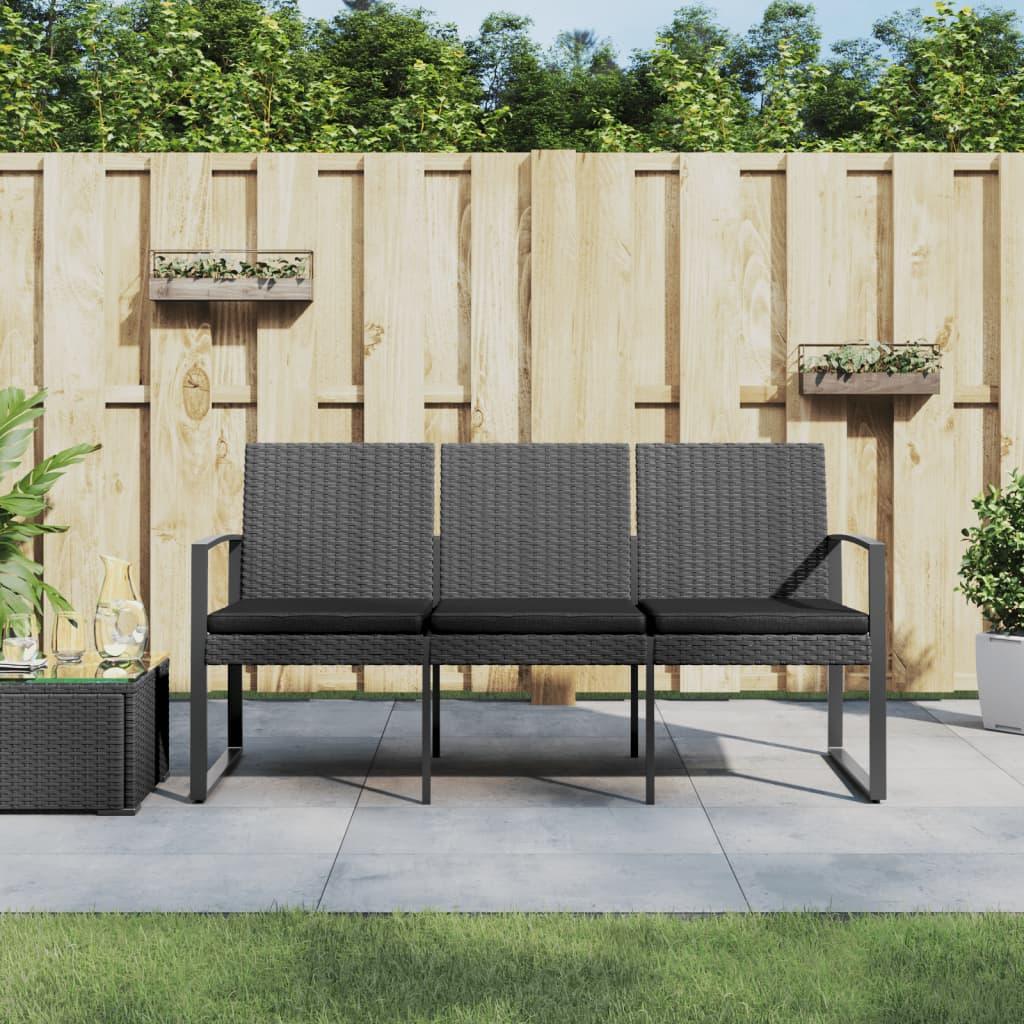 3-Seater Patio Bench with Cushions Dark Gray PP Rattan at Set Shop and Smile