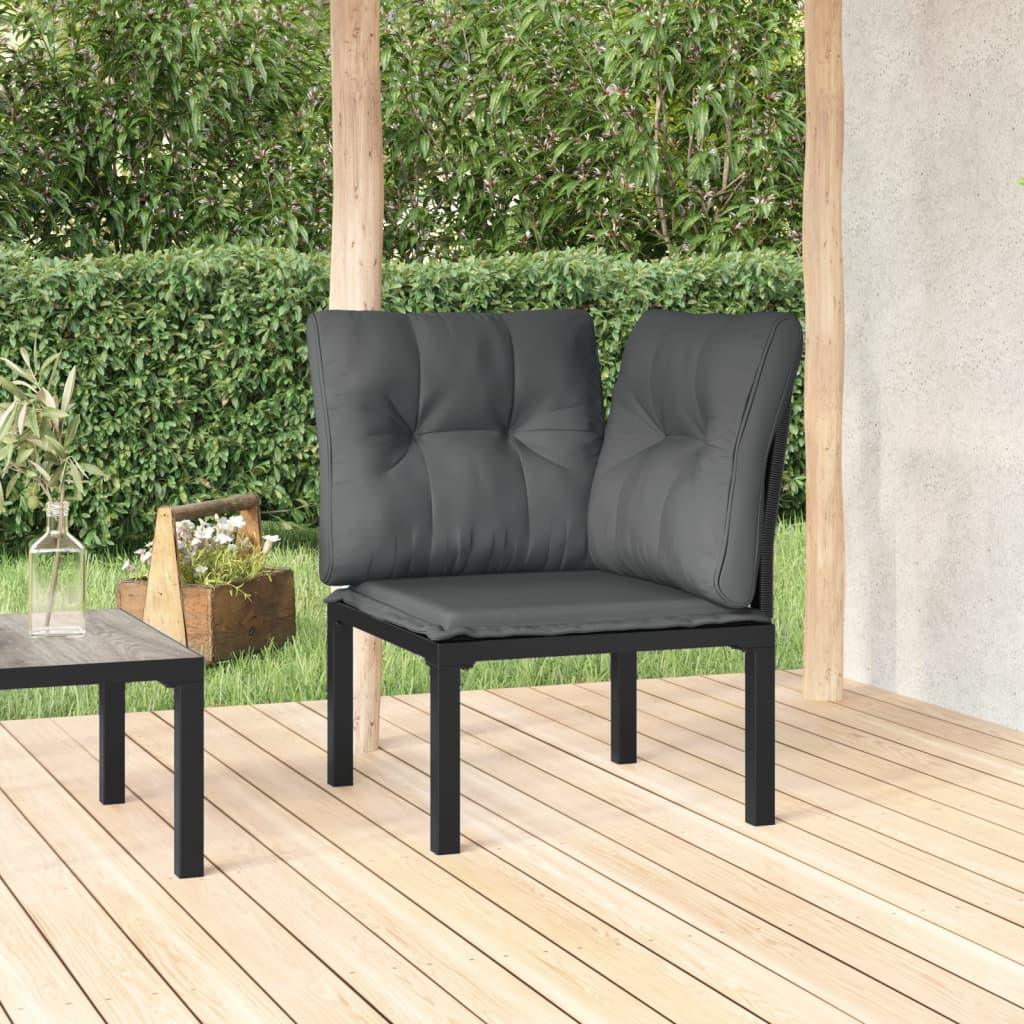 Patio Corner Chair with Cushions Black and Gray Poly Rattan at Set Shop and Smile