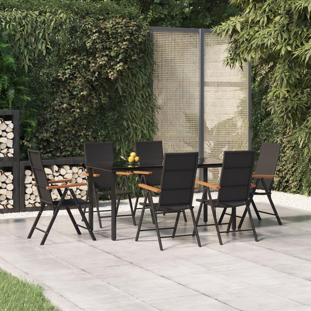 7 Piece Patio Dining Set Black and Brown Poly Rattan at Set Shop and Smile