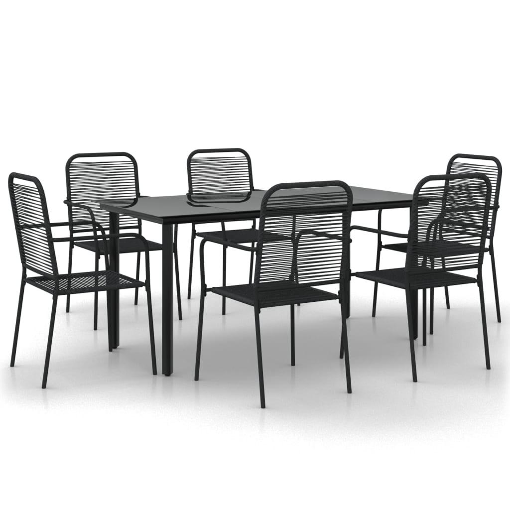 7 Piece Patio Dining Set Black Cotton Rope and Steel at Set Shop and Smile