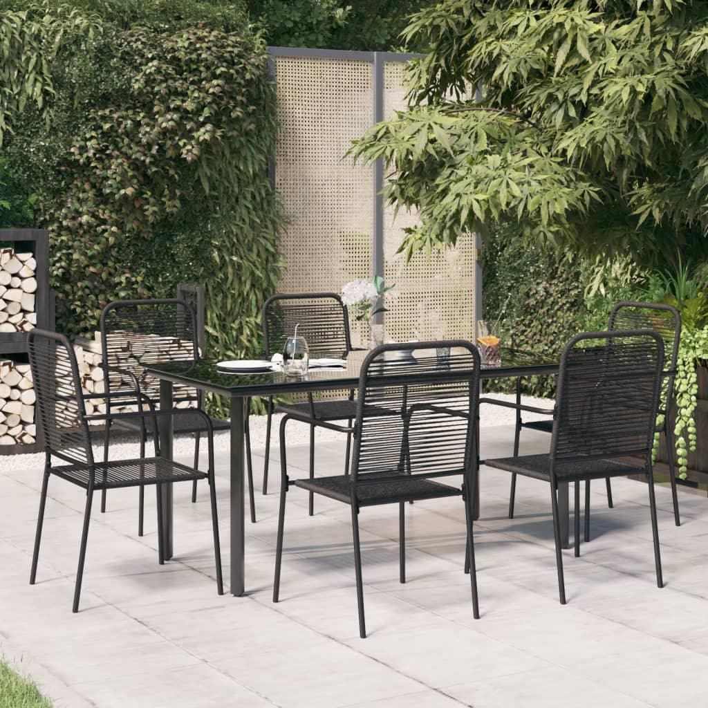 7 Piece Patio Dining Set Black Cotton Rope and Steel at Set Shop and Smile