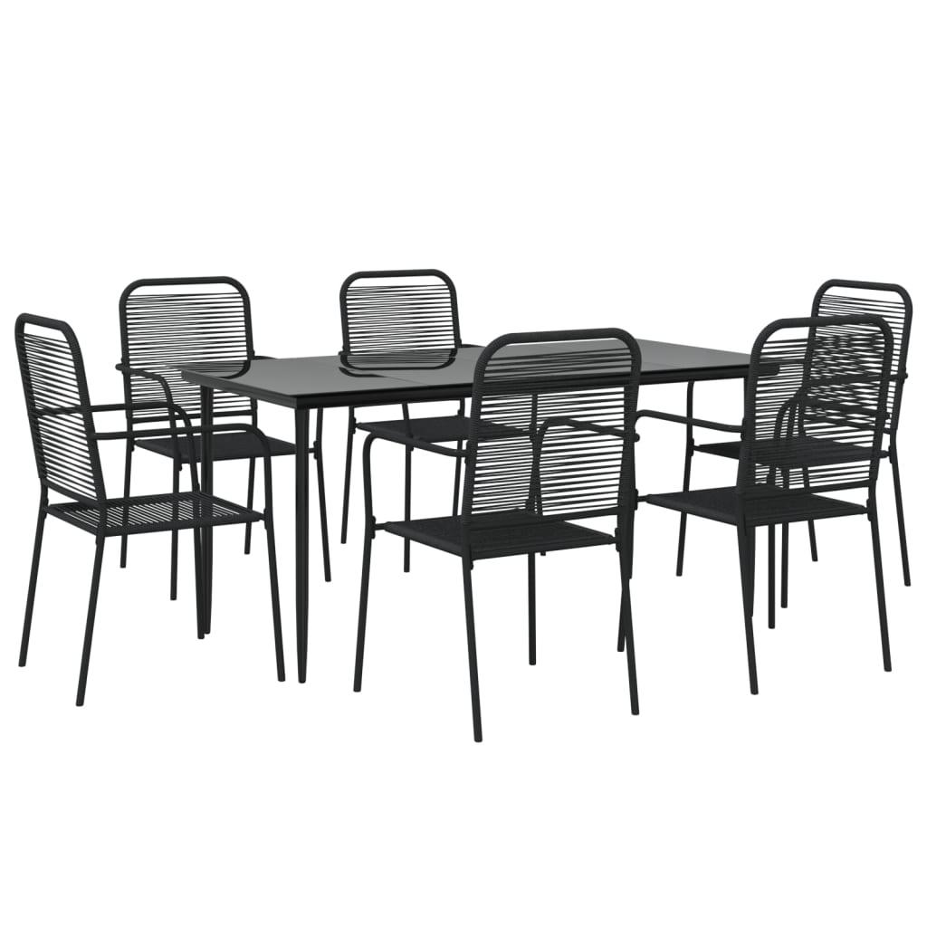 7 Piece Patio Dining Set Black Cotton Rope and Steel at Set Shop and Smile