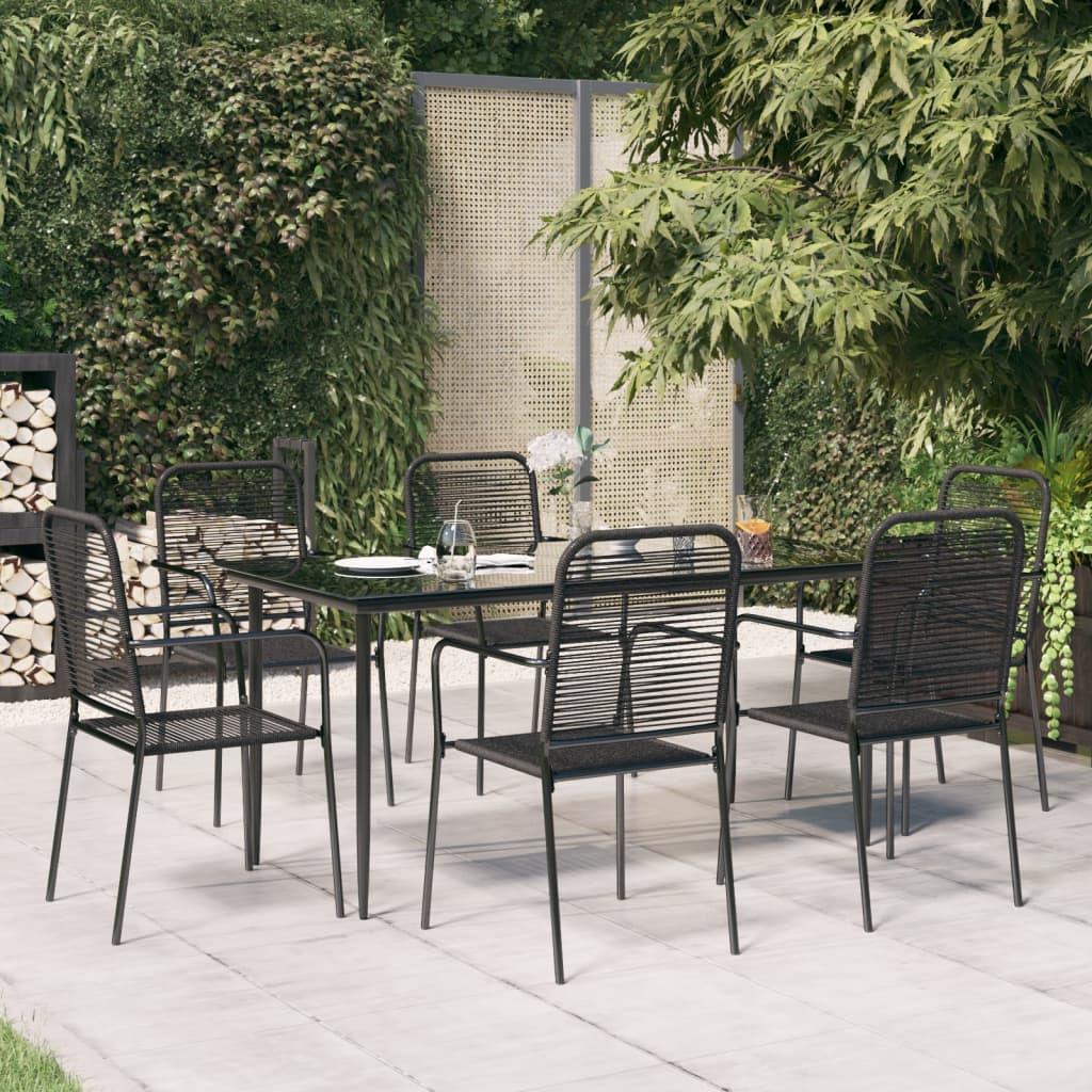 7 Piece Patio Dining Set Black Cotton Rope and Steel at Set Shop and Smile