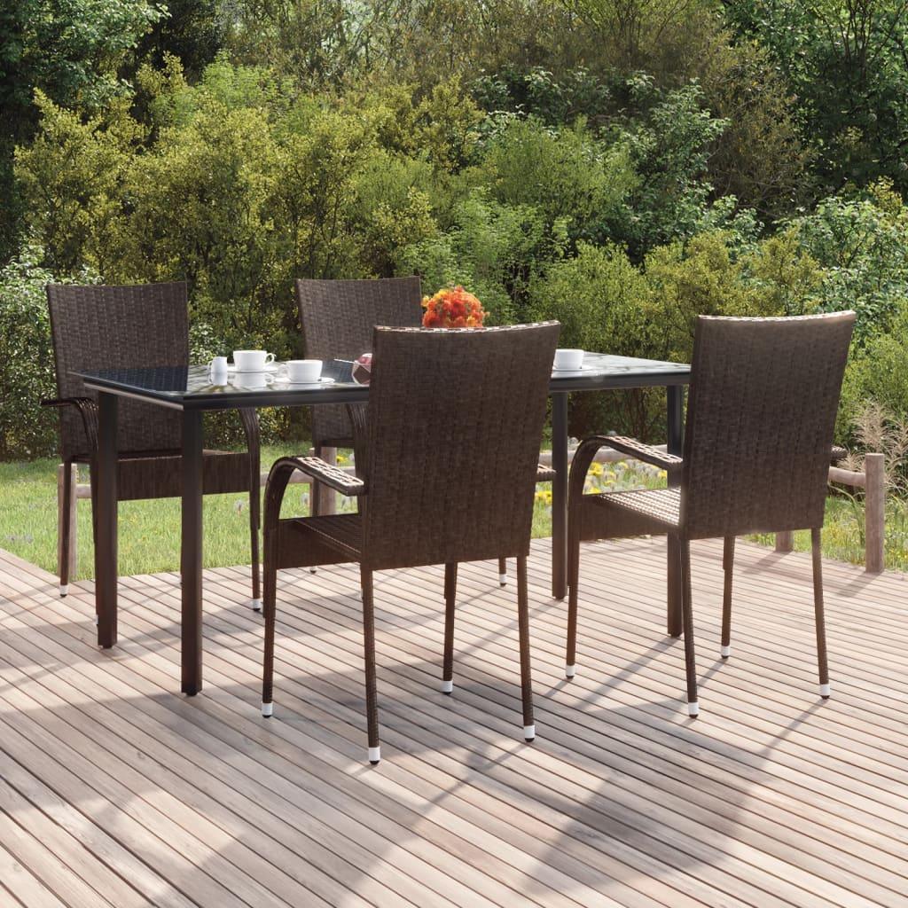 5 Piece Patio Dining Set Brown Poly Rattan at Set Shop and Smile