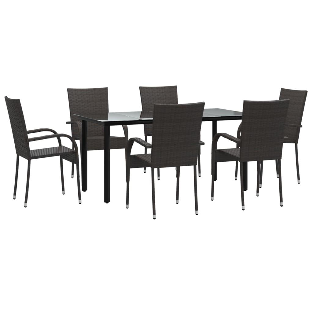 7 Piece Patio Dining Set Brown Poly Rattan at Set Shop and Smile