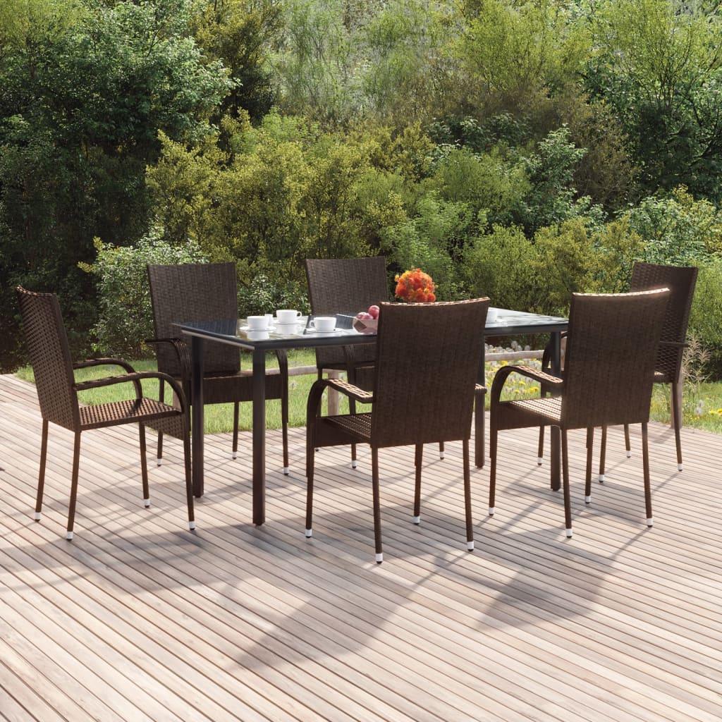 7 Piece Patio Dining Set Brown Poly Rattan at Set Shop and Smile