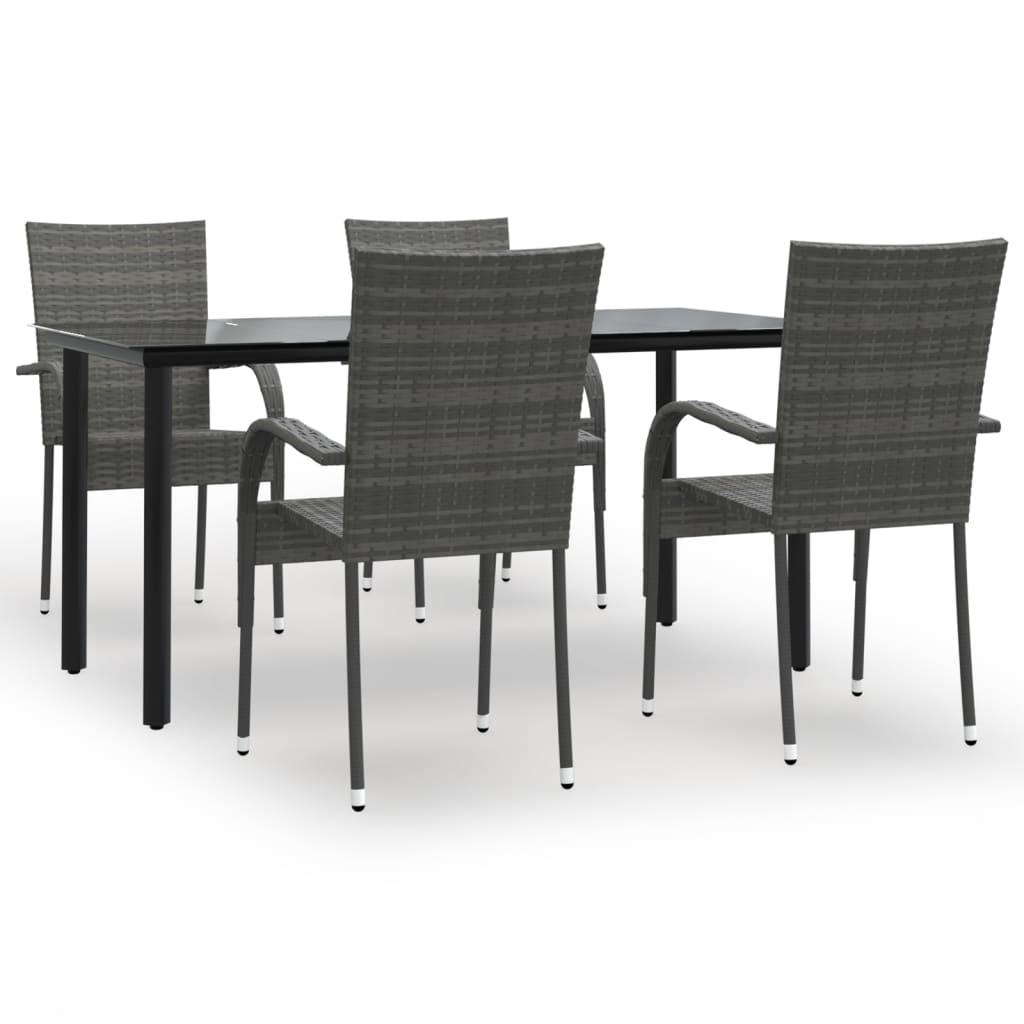 5 Piece Patio Dining Set Gray Poly Rattan at Set Shop and Smile