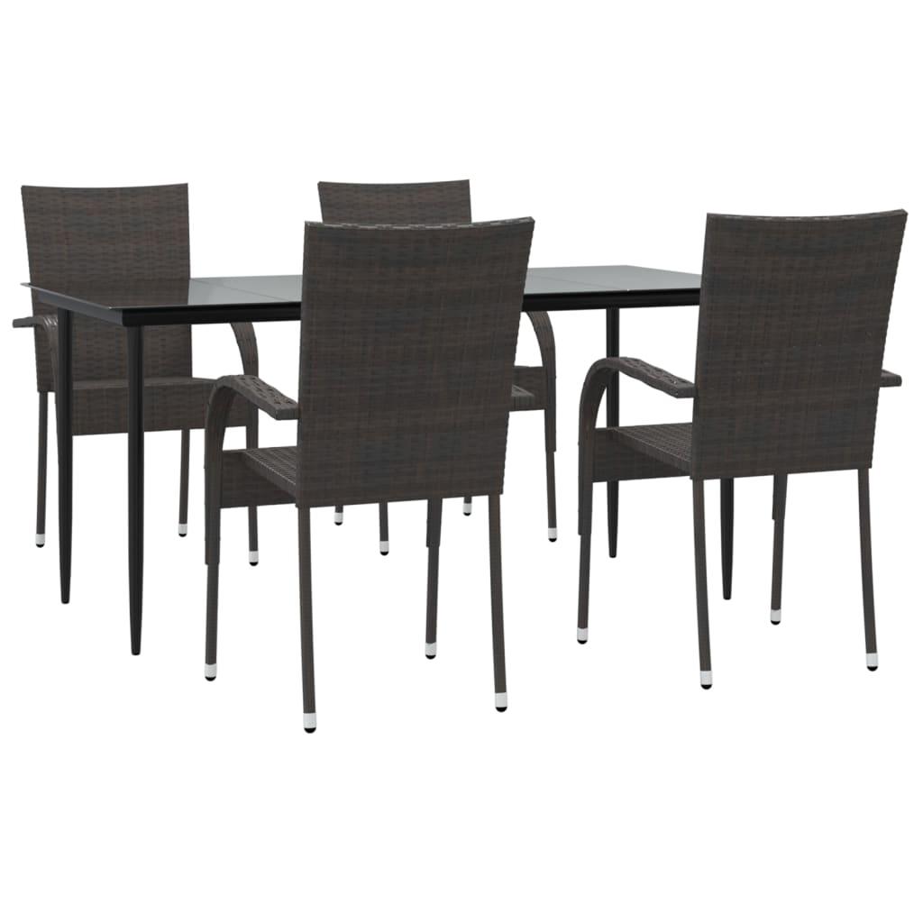 5 Piece Patio Dining Set Brown Poly Rattan at Set Shop and Smile