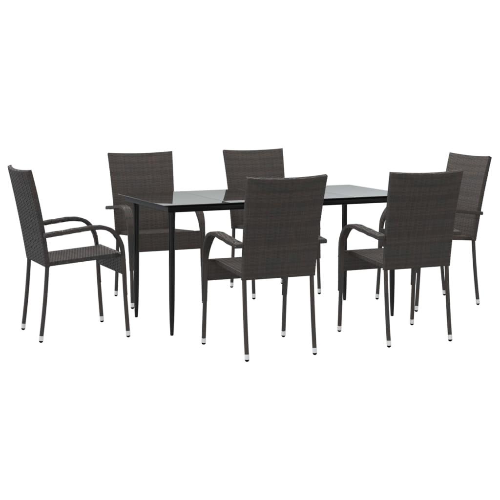 7 Piece Patio Dining Set Brown Poly Rattan at Set Shop and Smile