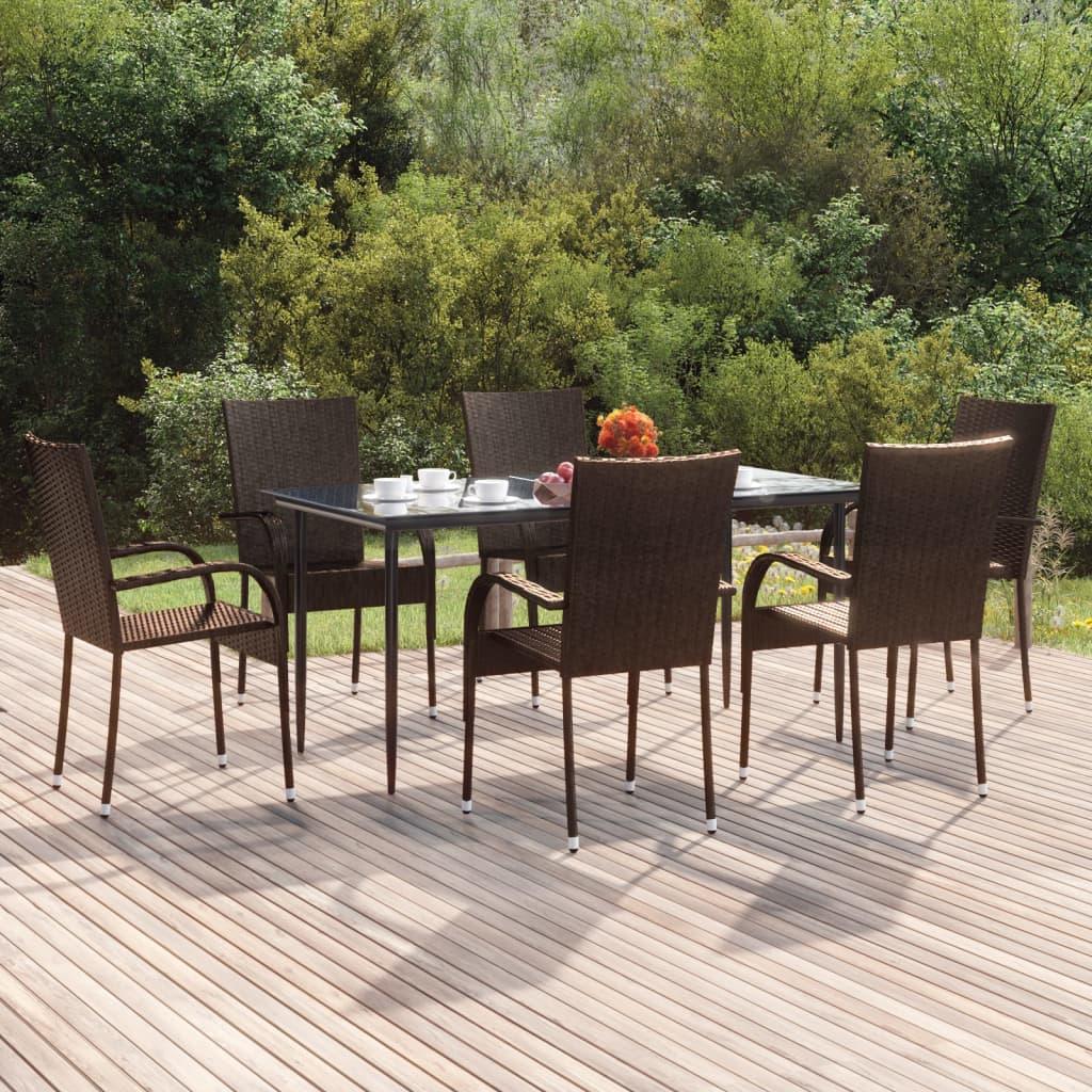 7 Piece Patio Dining Set Brown Poly Rattan at Set Shop and Smile