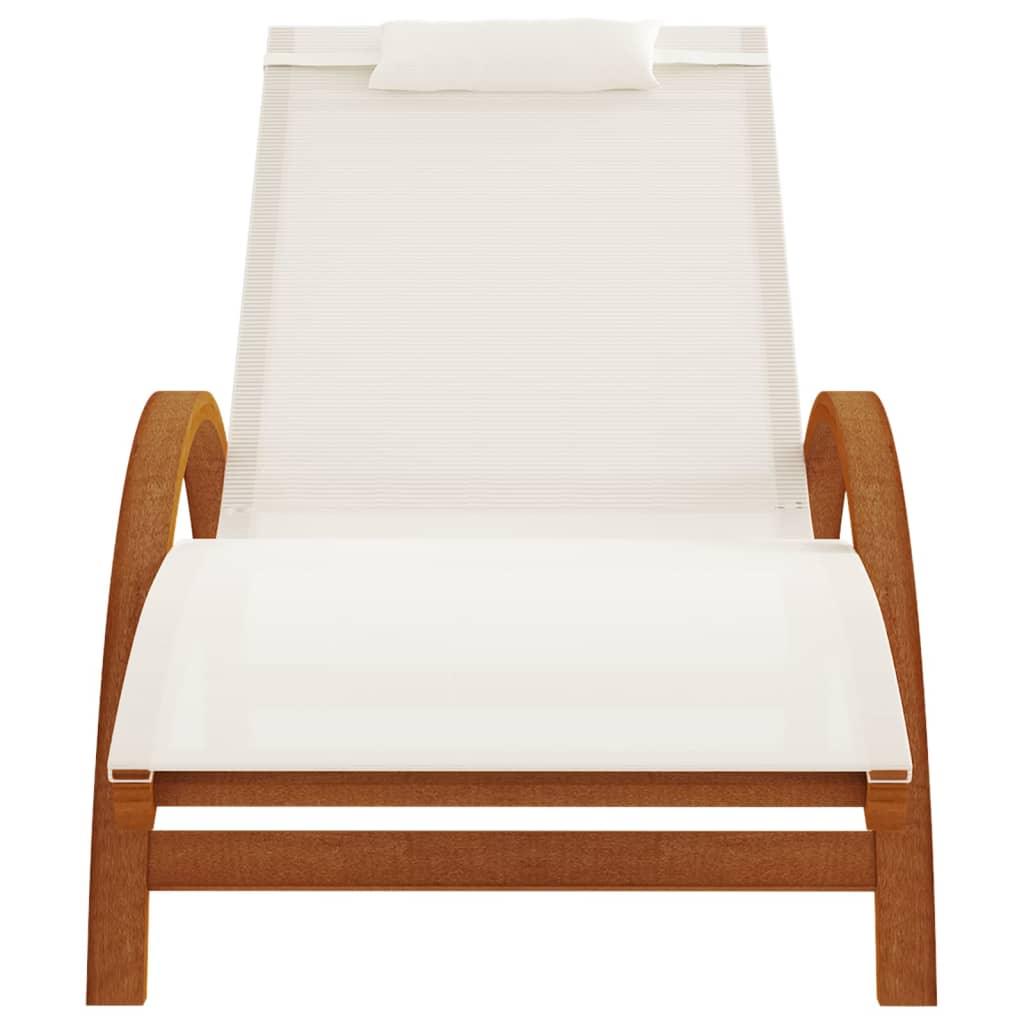 Sun Lounger with Pillow White Textilene and Solid Wood Poplar at Set Shop and Smile