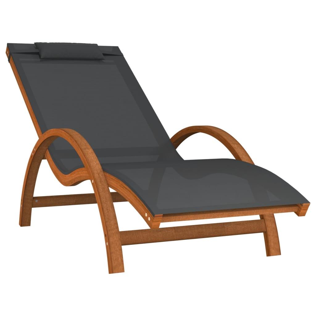 Sun Lounger with Pillow Gray Textilene and Solid Wood Poplar at Set Shop and Smile