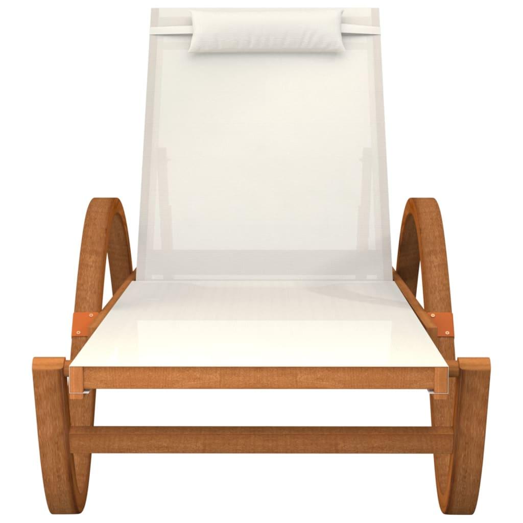 Sun Lounger with Pillow White Textilene and Solid Wood Poplar at Set Shop and Smile