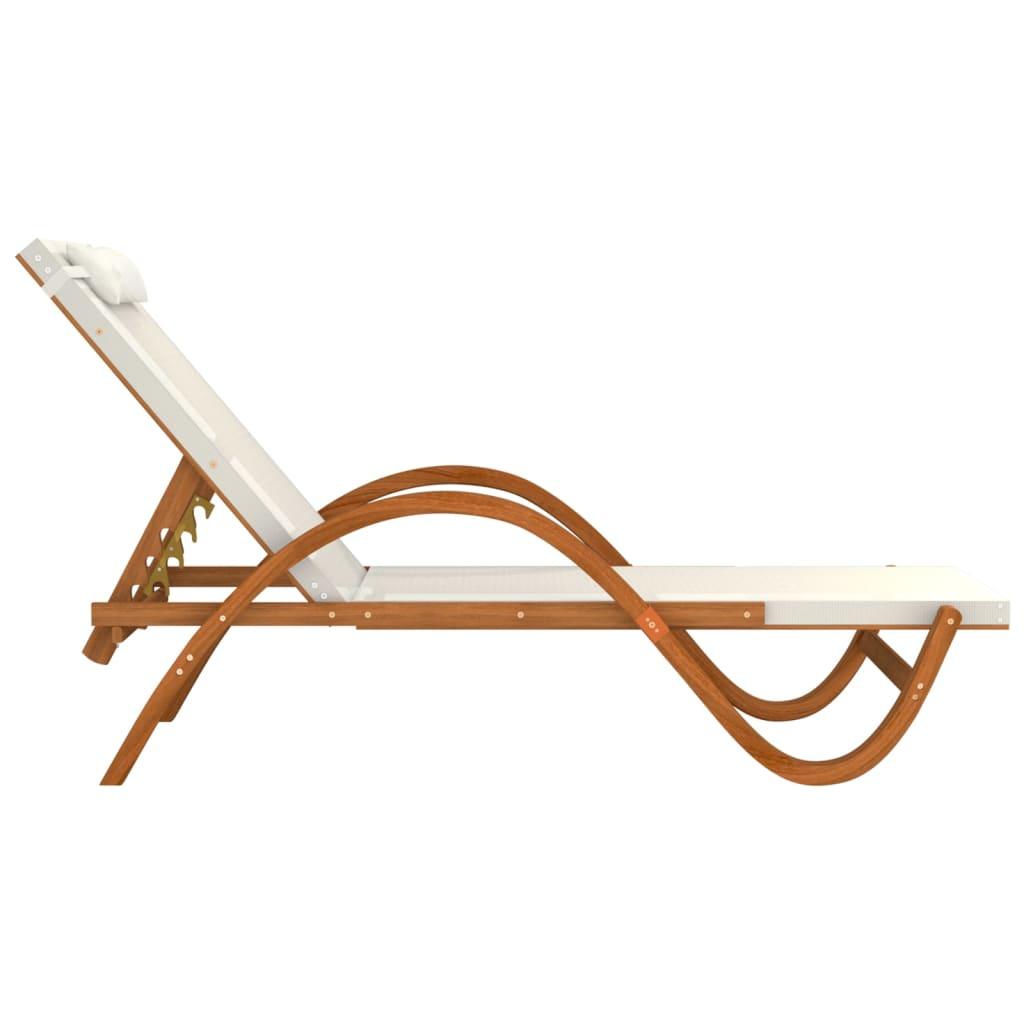 Sun Lounger with Pillow White Textilene and Solid Wood Poplar at Set Shop and Smile