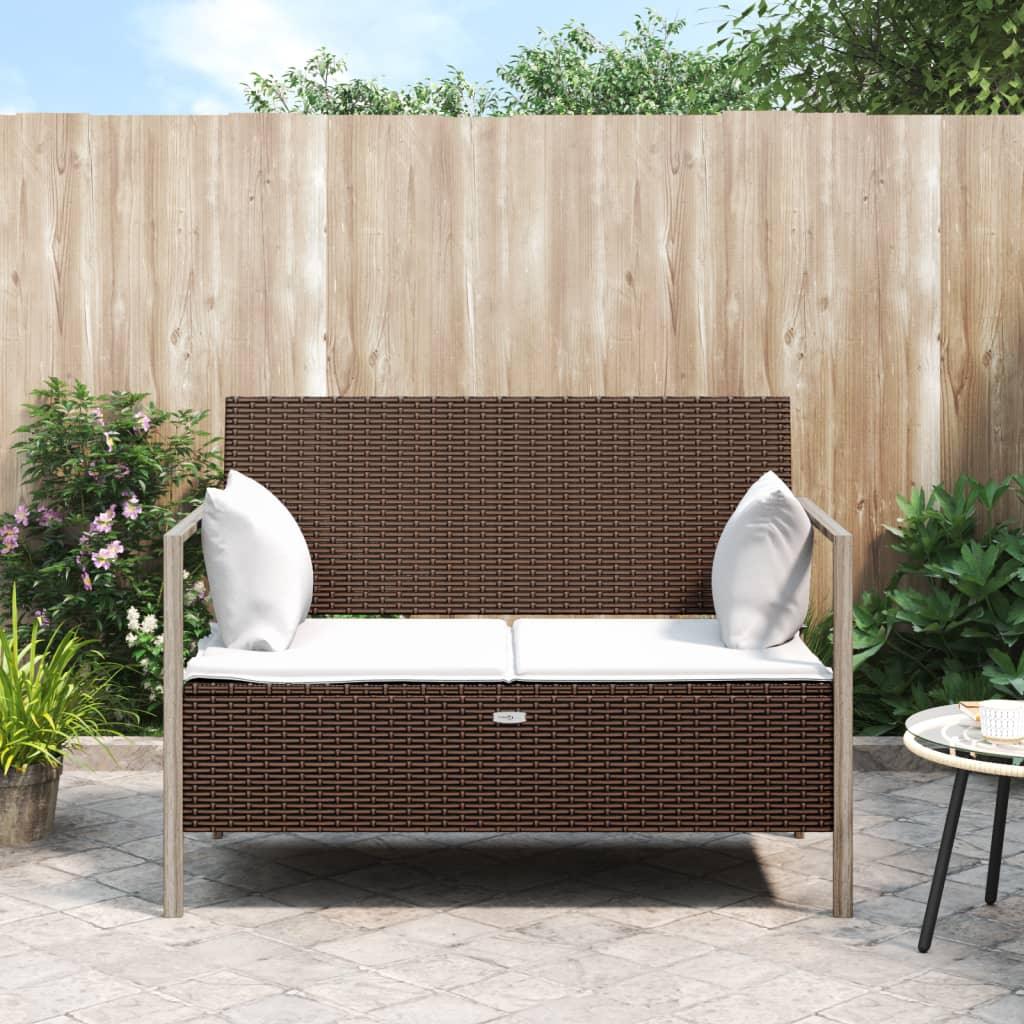 2-Seater Patio Bench with Cushions Brown Poly Rattan at Set Shop and Smile
