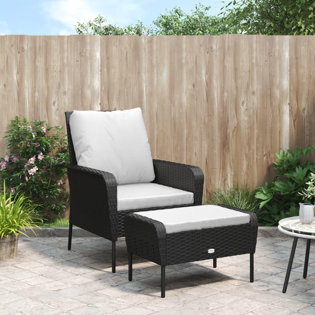 Patio Chair with Footstool Black Poly Rattan at Set Shop and Smile