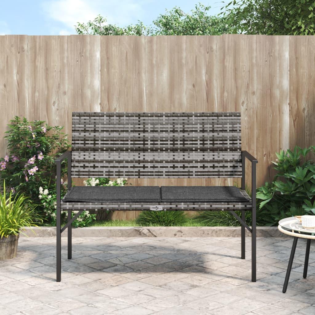 2-Seater Patio Bench with Cushion Gray Poly Rattan at Set Shop and Smile