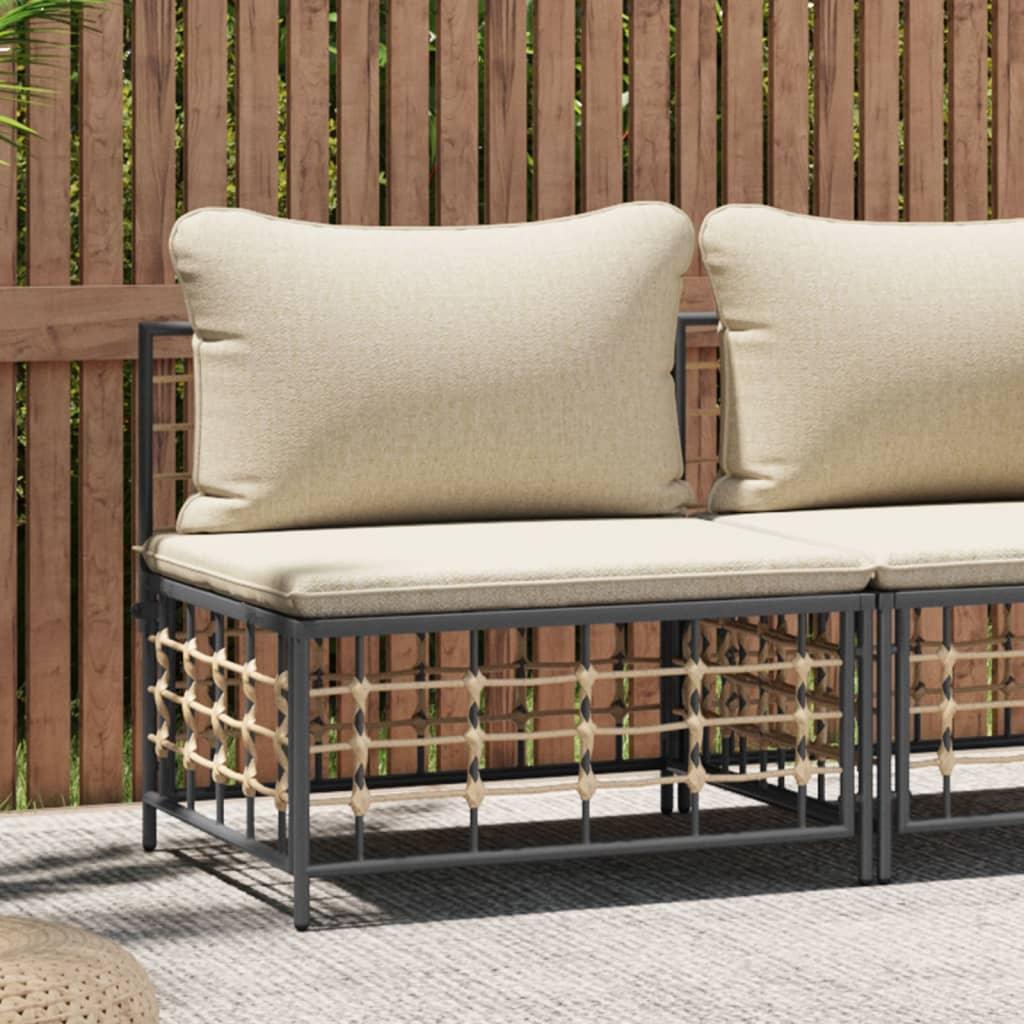 Patio Middle Sofa with Beige Cushions Poly Rattan at Set Shop and Smile