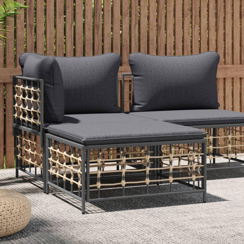 Patio Footstool with Dark Gray Cushion Poly Rattan at Set Shop and Smile