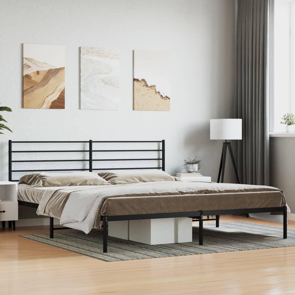 Metal Bed Frame with Headboard Black 76"x79.9" at Set Shop and Smile