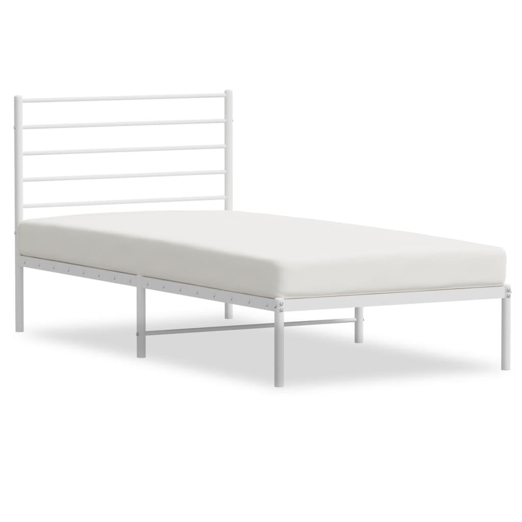 Metal Bed Frame with Headboard White 39.4"x78.7" at Set Shop and Smile