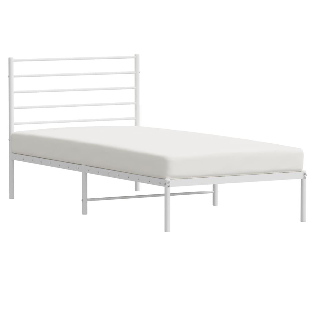 Metal Bed Frame with Headboard White 39.4"x78.7" at Set Shop and Smile