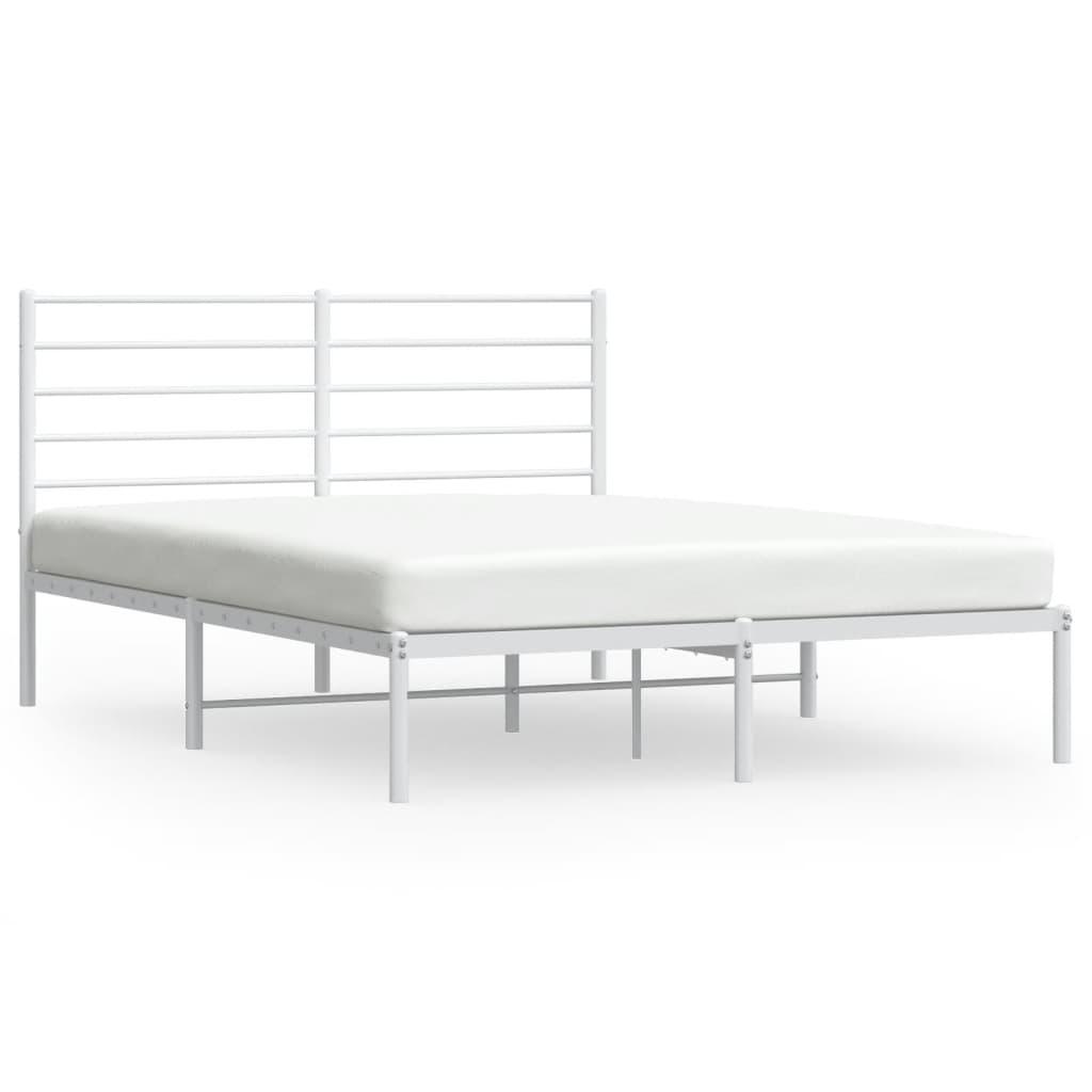 Metal Bed Frame with Headboard White 59.8"x78.7" at Set Shop and Smile