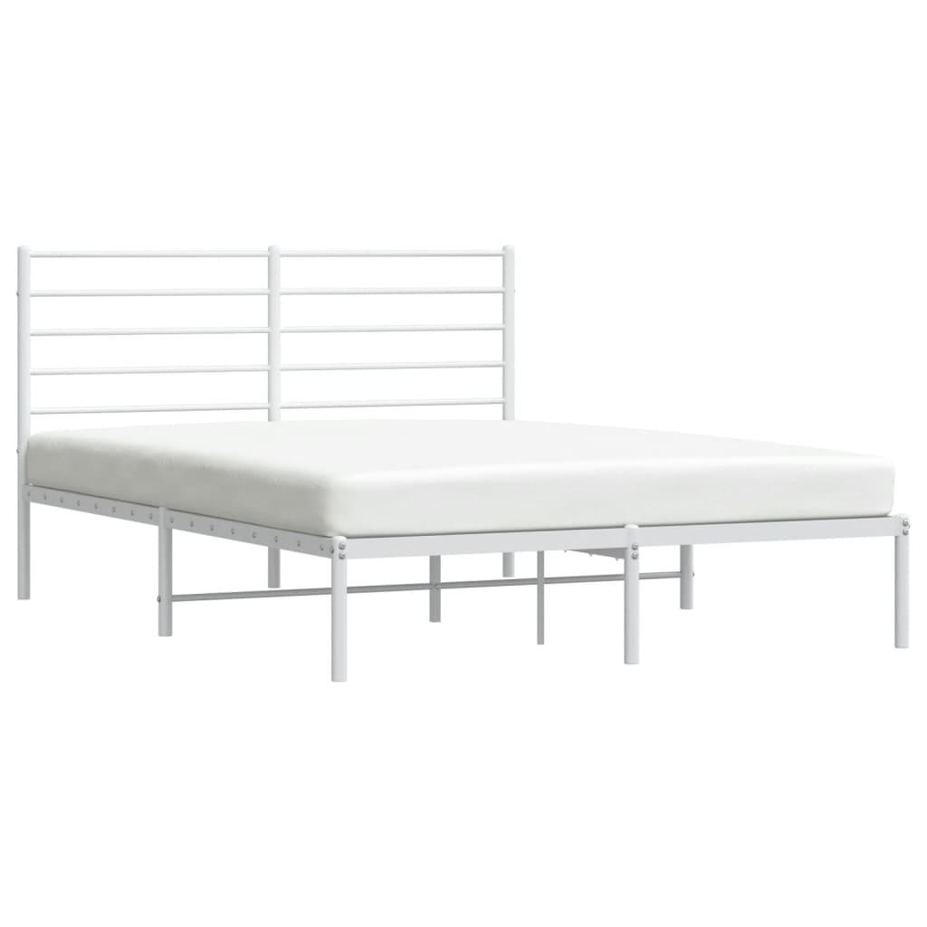Metal Bed Frame with Headboard White 59.8"x78.7" at Set Shop and Smile