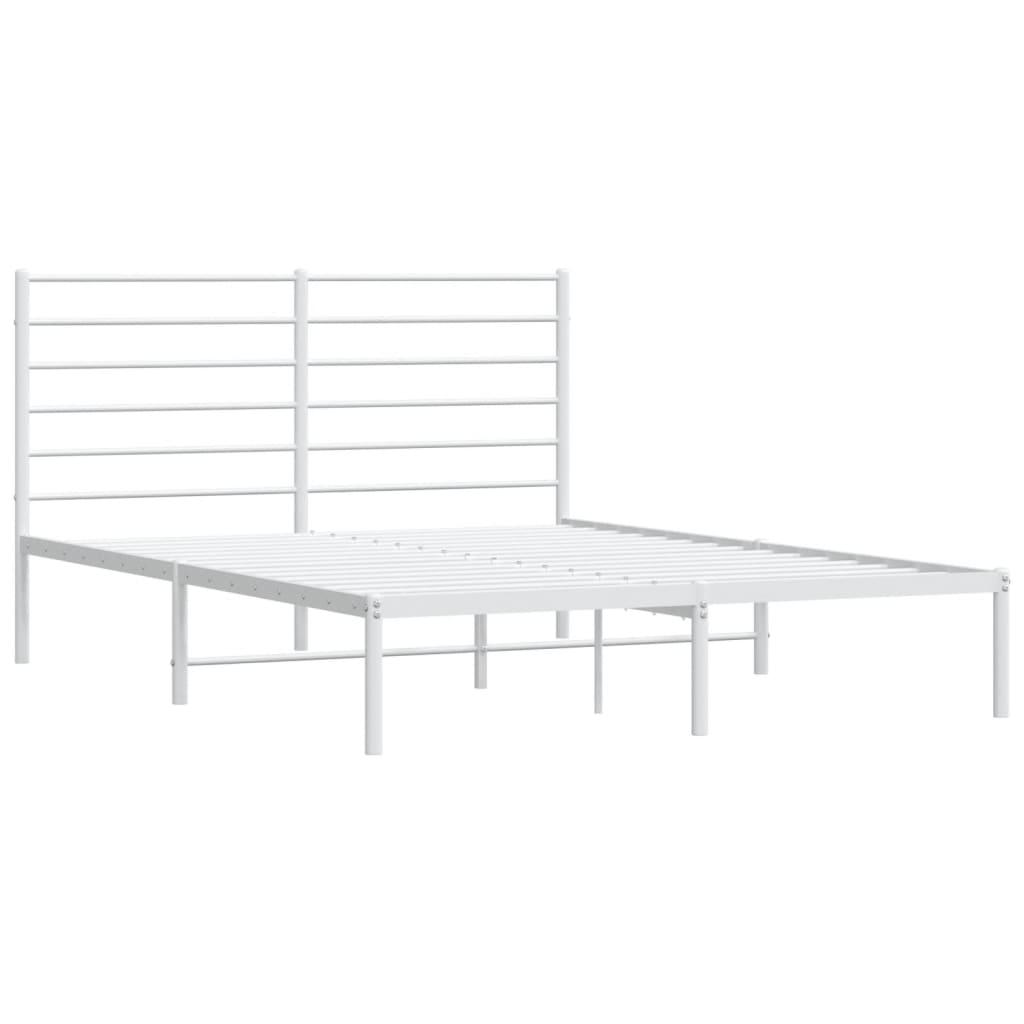 Metal Bed Frame with Headboard White 59.8"x78.7" at Set Shop and Smile