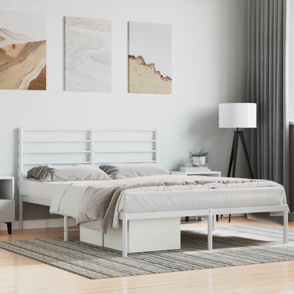 Metal Bed Frame with Headboard White 59.8"x78.7" at Set Shop and Smile
