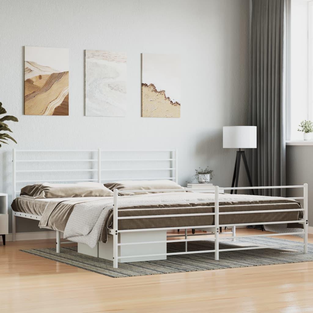 Metal Bed Frame with Headboard and Footboard White 76"x79.9" at Set Shop and Smile
