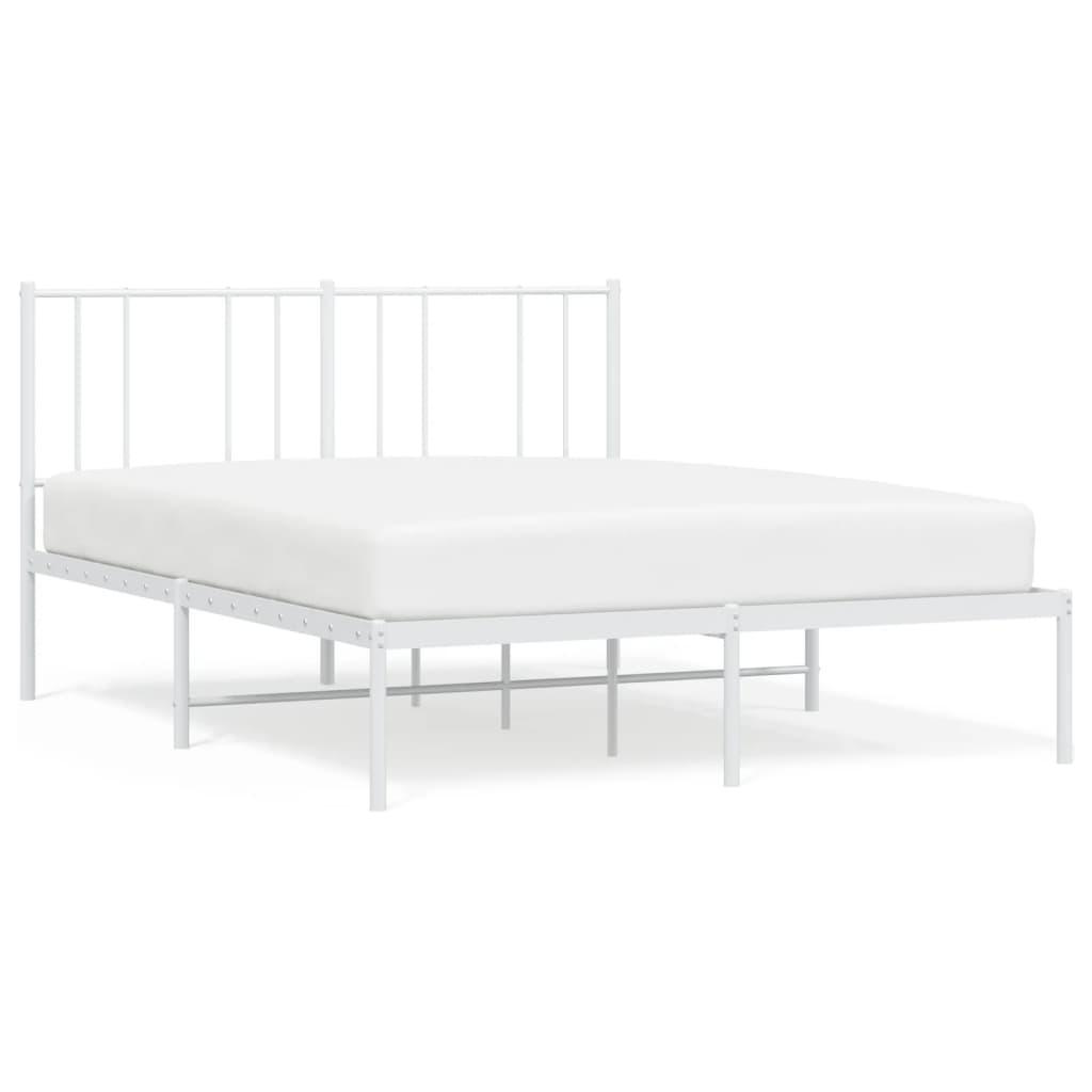 Metal Bed Frame with Headboard White 59.8"x78.7" at Set Shop and Smile