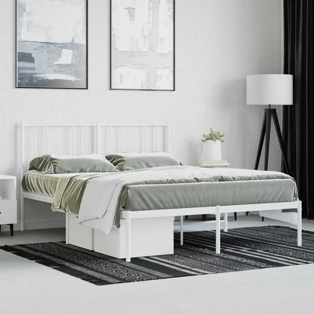 Metal Bed Frame with Headboard White 59.8"x78.7" at Set Shop and Smile