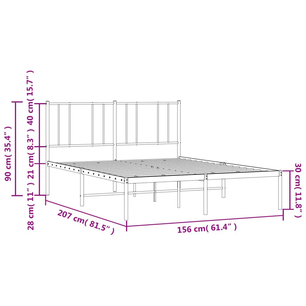 Metal Bed Frame with Headboard White 59.8"x78.7" at Set Shop and Smile