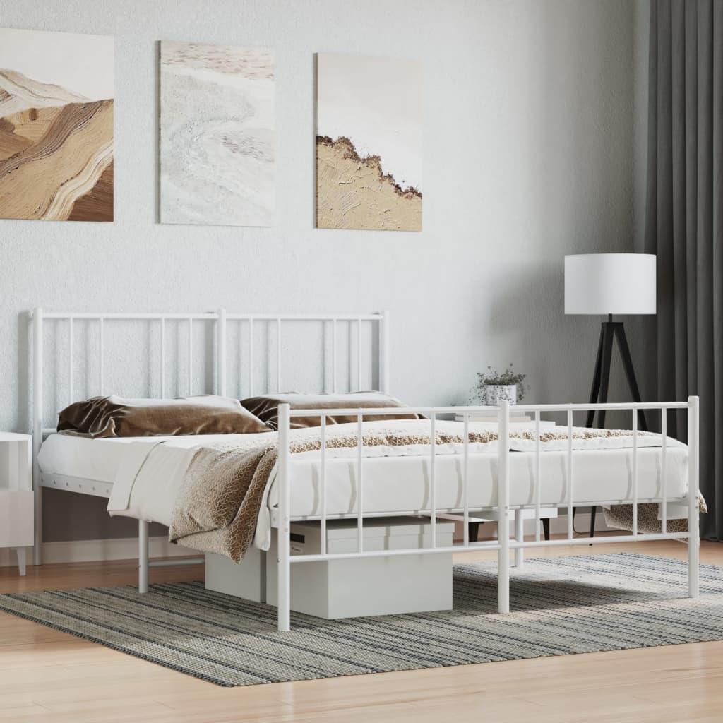 Metal Bed Frame with Headboard and Footboard White 59.8"x78.7" at Set Shop and Smile