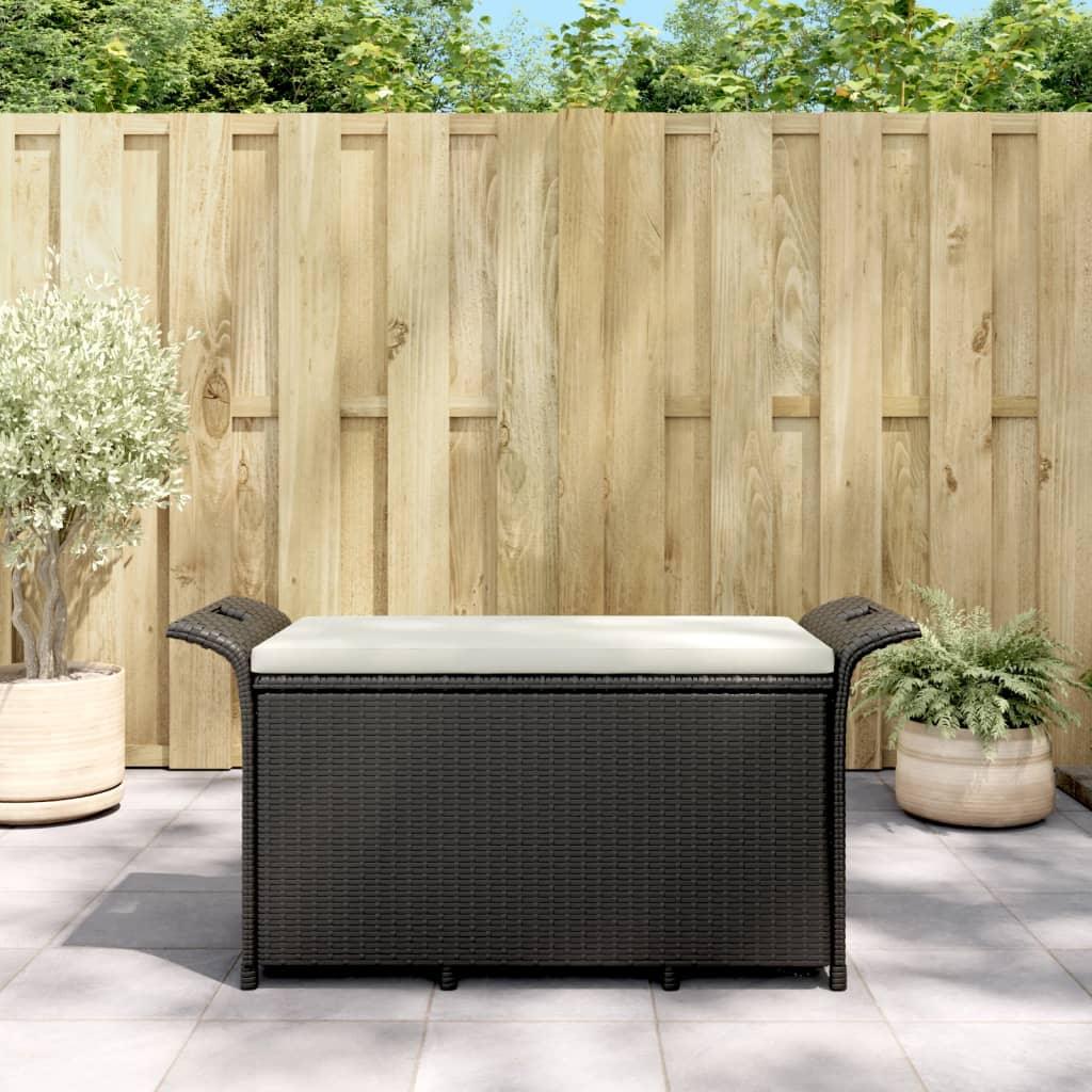 Patio Bench with Cushion Black 45.7"x18.1"x22.4" Poly Rattan at Set Shop and Smile