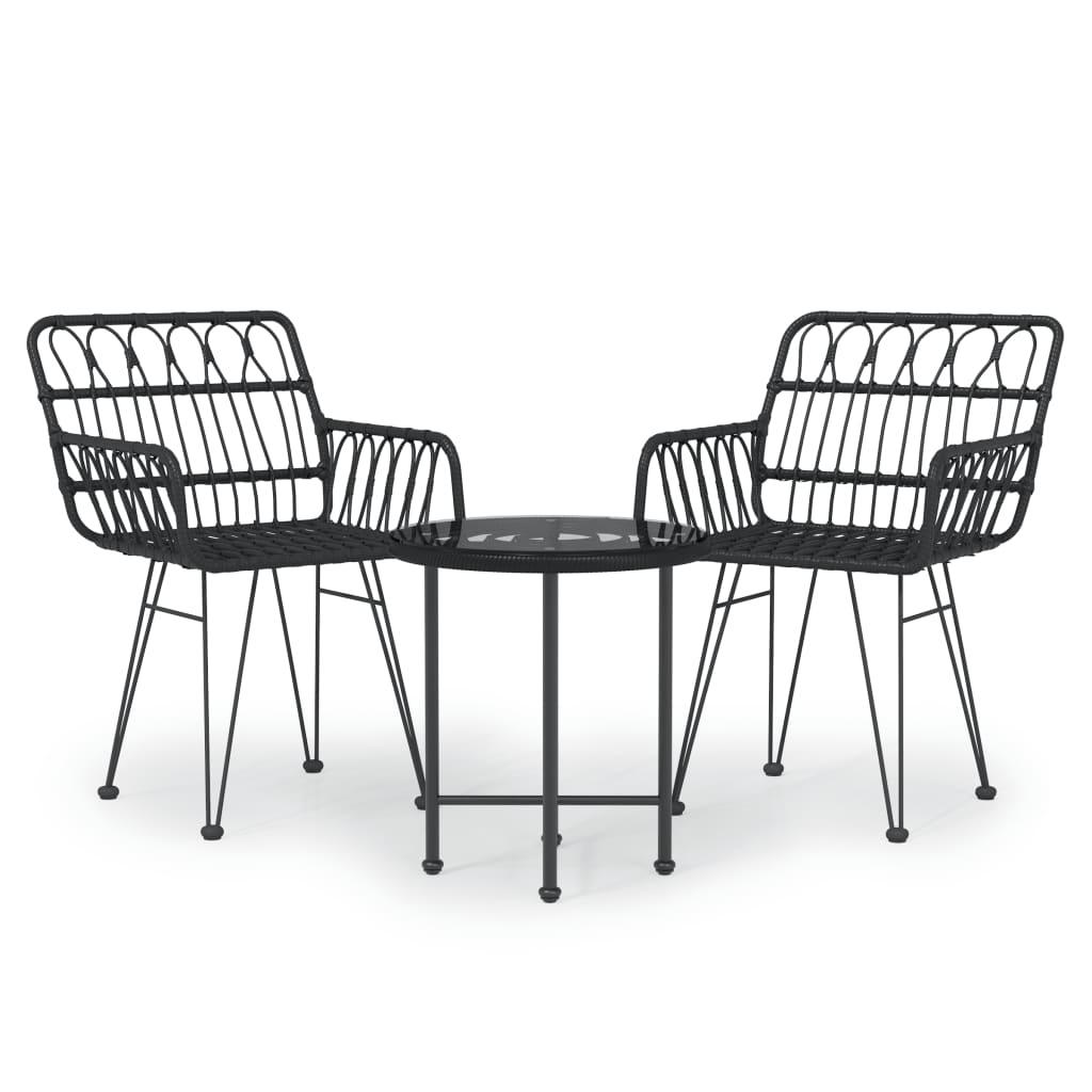 3 Piece Patio Dining Set Black Poly Rattan at Set Shop and Smile