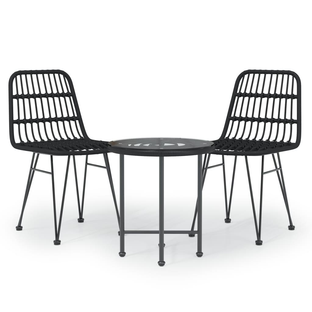 3 Piece Patio Dining Set Black Poly Rattan at Set Shop and Smile