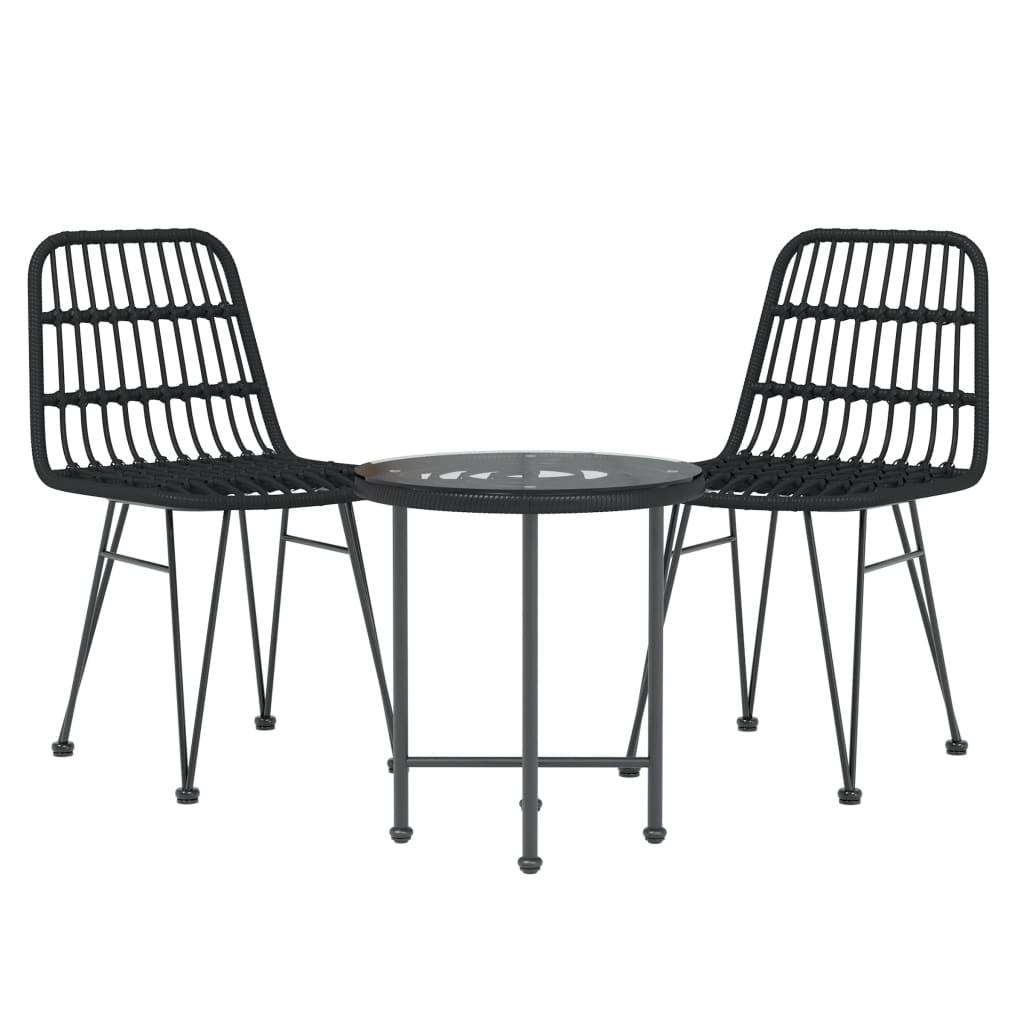 3 Piece Patio Dining Set Black Poly Rattan at Set Shop and Smile