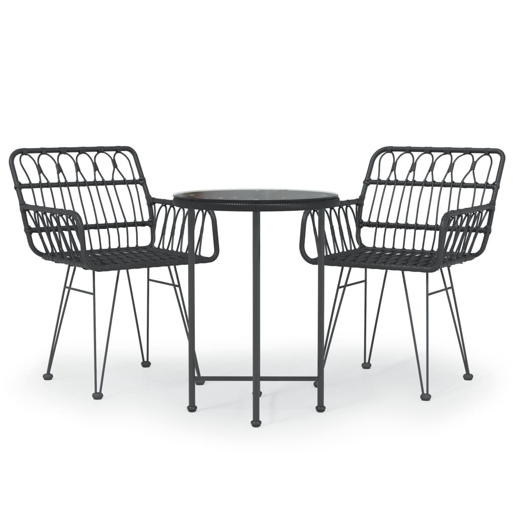 3 Piece Patio Dining Set Black Poly Rattan at Set Shop and Smile