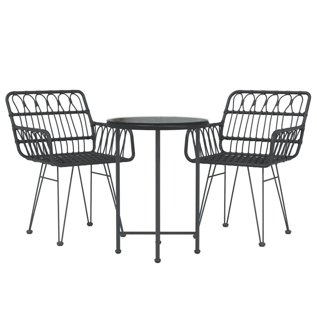 3 Piece Patio Dining Set Black Poly Rattan at Set Shop and Smile