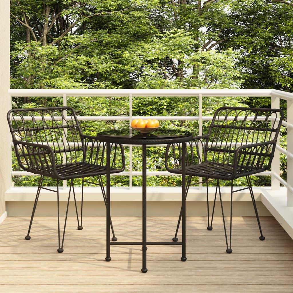 3 Piece Patio Dining Set Black Poly Rattan at Set Shop and Smile