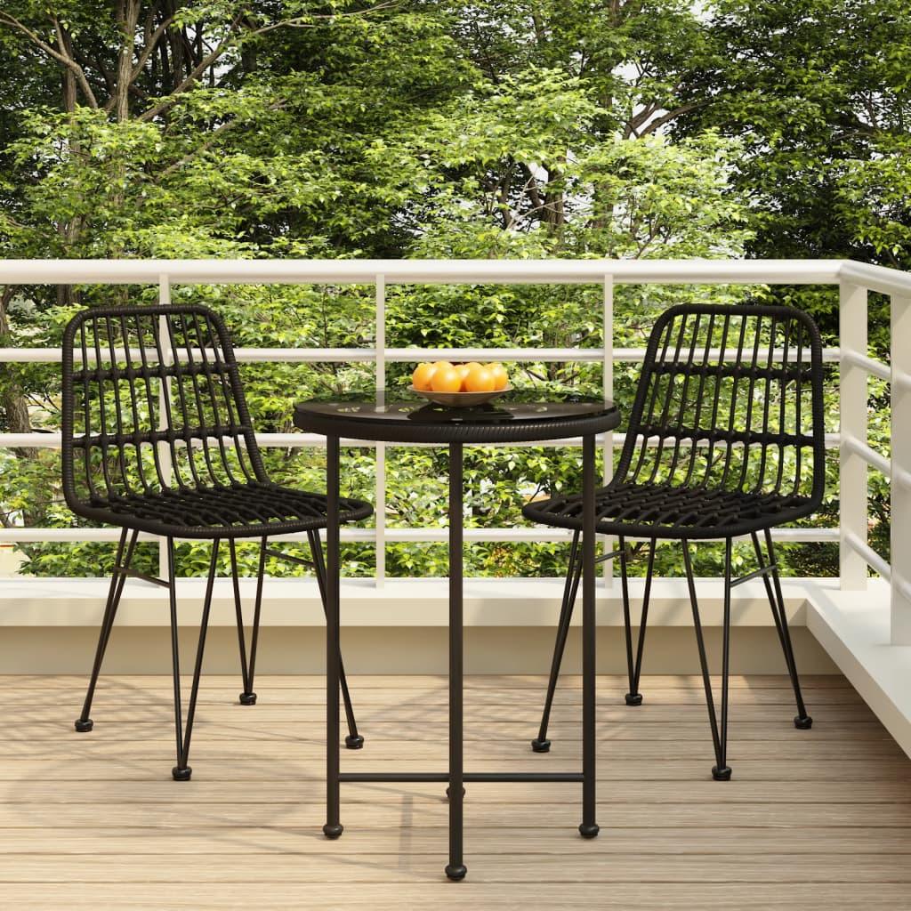 3 Piece Patio Dining Set Black Poly Rattan at Set Shop and Smile