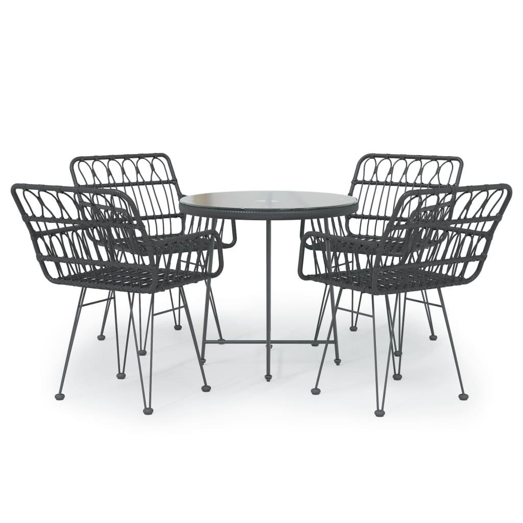 5 Piece Patio Dining Set Black Poly Rattan at Set Shop and Smile
