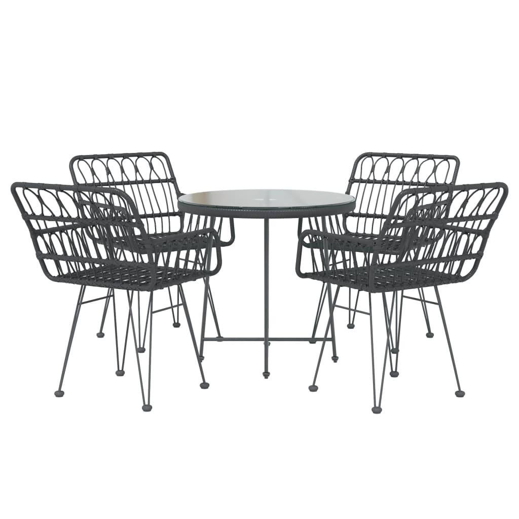 5 Piece Patio Dining Set Black Poly Rattan at Set Shop and Smile