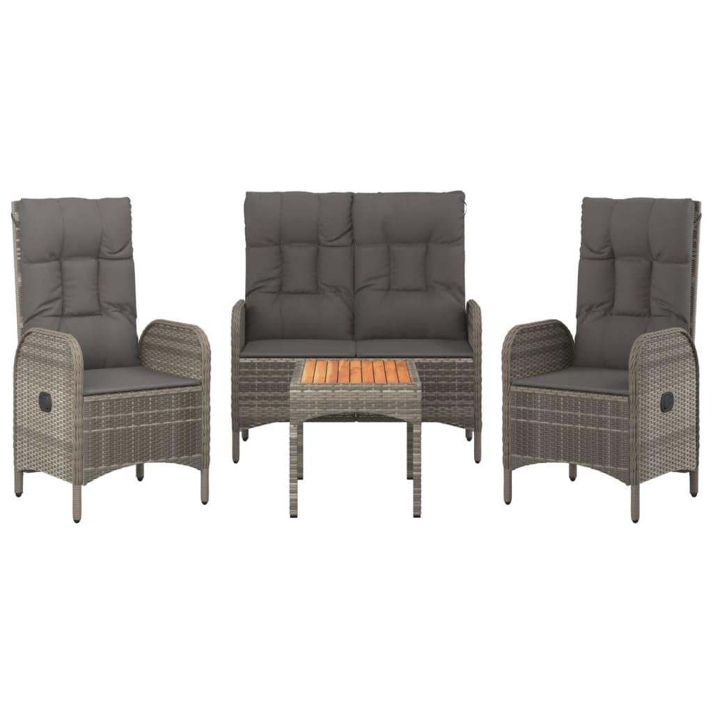 4 Piece Patio Dining Set with Cushions Gray Poly Rattan at Set Shop and Smile