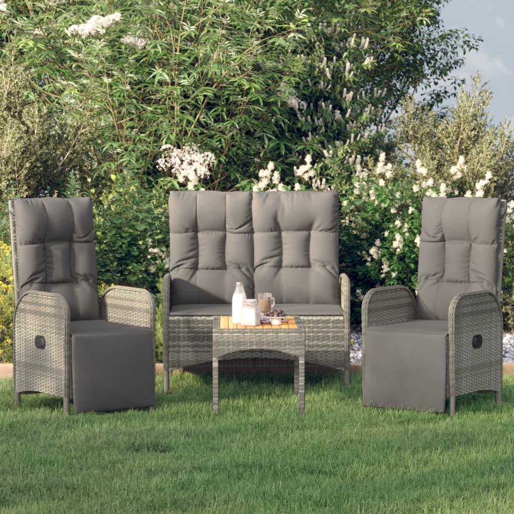 4 Piece Patio Dining Set with Cushions Gray Poly Rattan at Set Shop and Smile